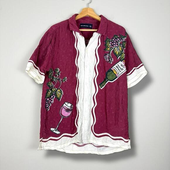 Abercrombie & Fitch Wine Print Camp Shirt  100% Viscose Grapes Size M Burgundy - Picture 1 of 10